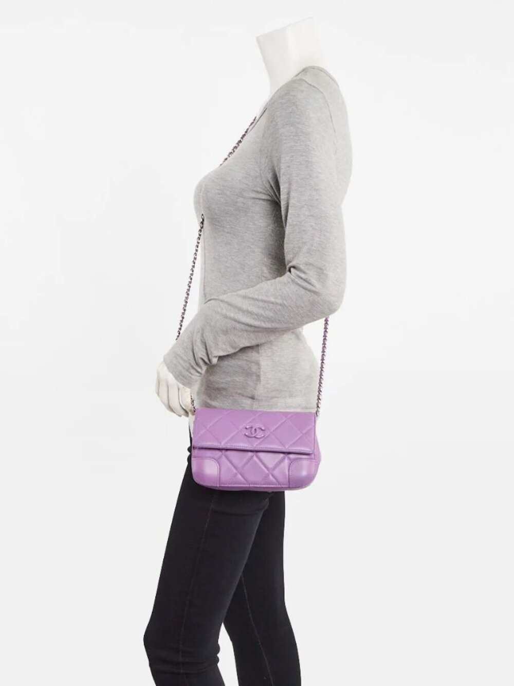 Chanel Purple Quilted Lambskin Leather WOC Clutch Bag